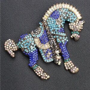 Colorful Rhinestone Horse Brooch
